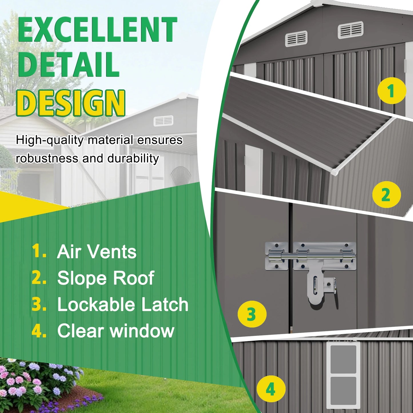 10*12FT Heavy Duty Metal Outdoor Storage Shed with Two Hinged Doors and 2 windows for Backyard Tool