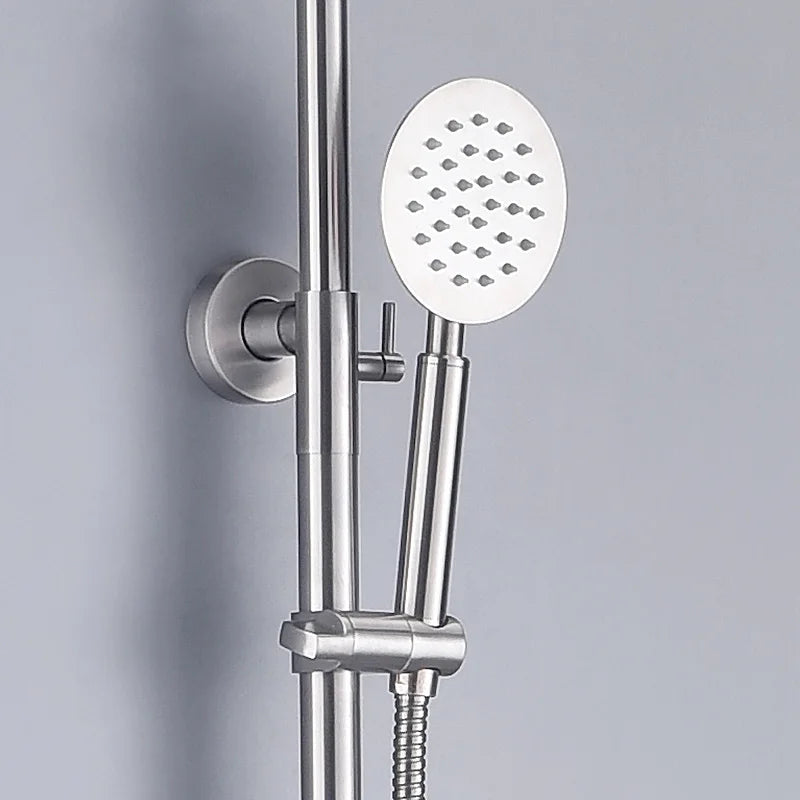 Modern Contemporary Wall-Mounted Rain Shower Massage Jet Head Hardware Sets Stainless Steel Brushed Finish for Bathroom Faucets