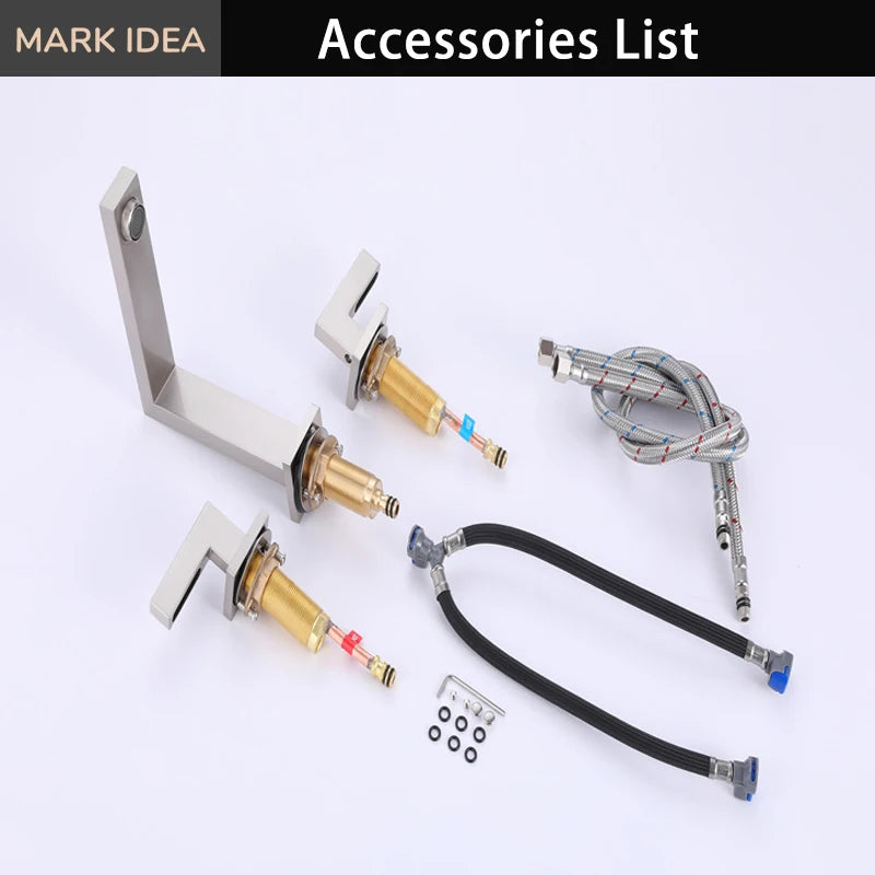 Modern Design Brass Deck Mounted 3 Holes Basin Mixer Faucet Brushed Nickel 2 Handle Bathroom Faucet Bathroom Sink Faucet