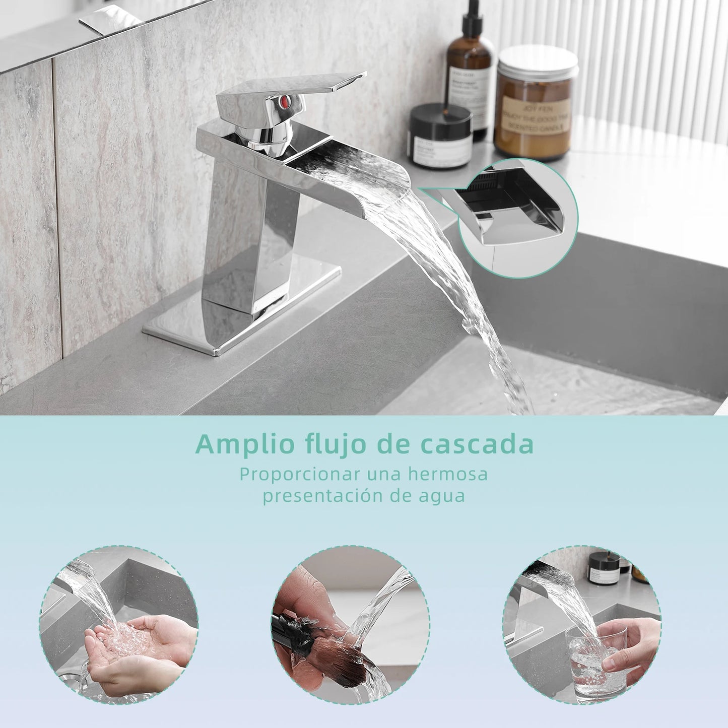 Modern Stainless Steel Brass Black Chrome Waterfall Basin Faucet Cold Hot Mixer Crane Sink Tap Square Bathroom Faucets