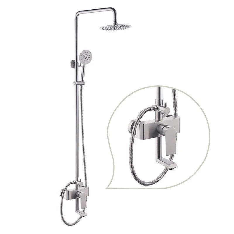 Modern Contemporary Wall-Mounted Rain Shower Massage Jet Head Hardware Sets Stainless Steel Brushed Finish for Bathroom Faucets