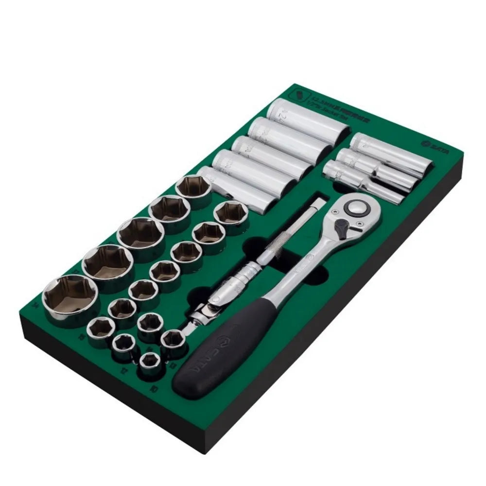 APEX USA 27-Piece 1/2\" Drive Socket Set Hand-Power Tools Made of EVA Material Factory Workshop with Hard Case Packaging