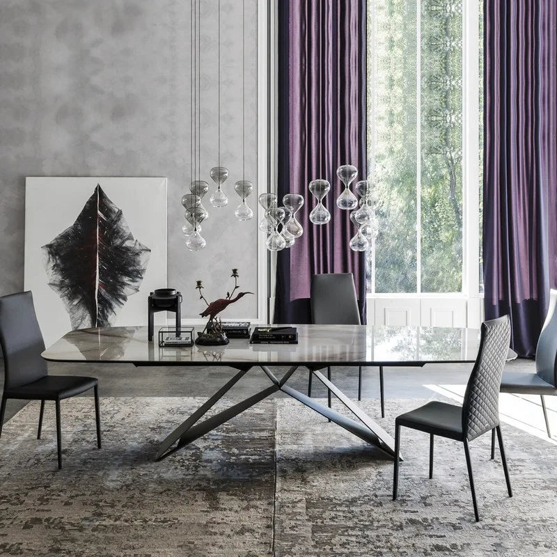 Modern Luxury Italian Rectangular Dining Table Set with a Marble Top