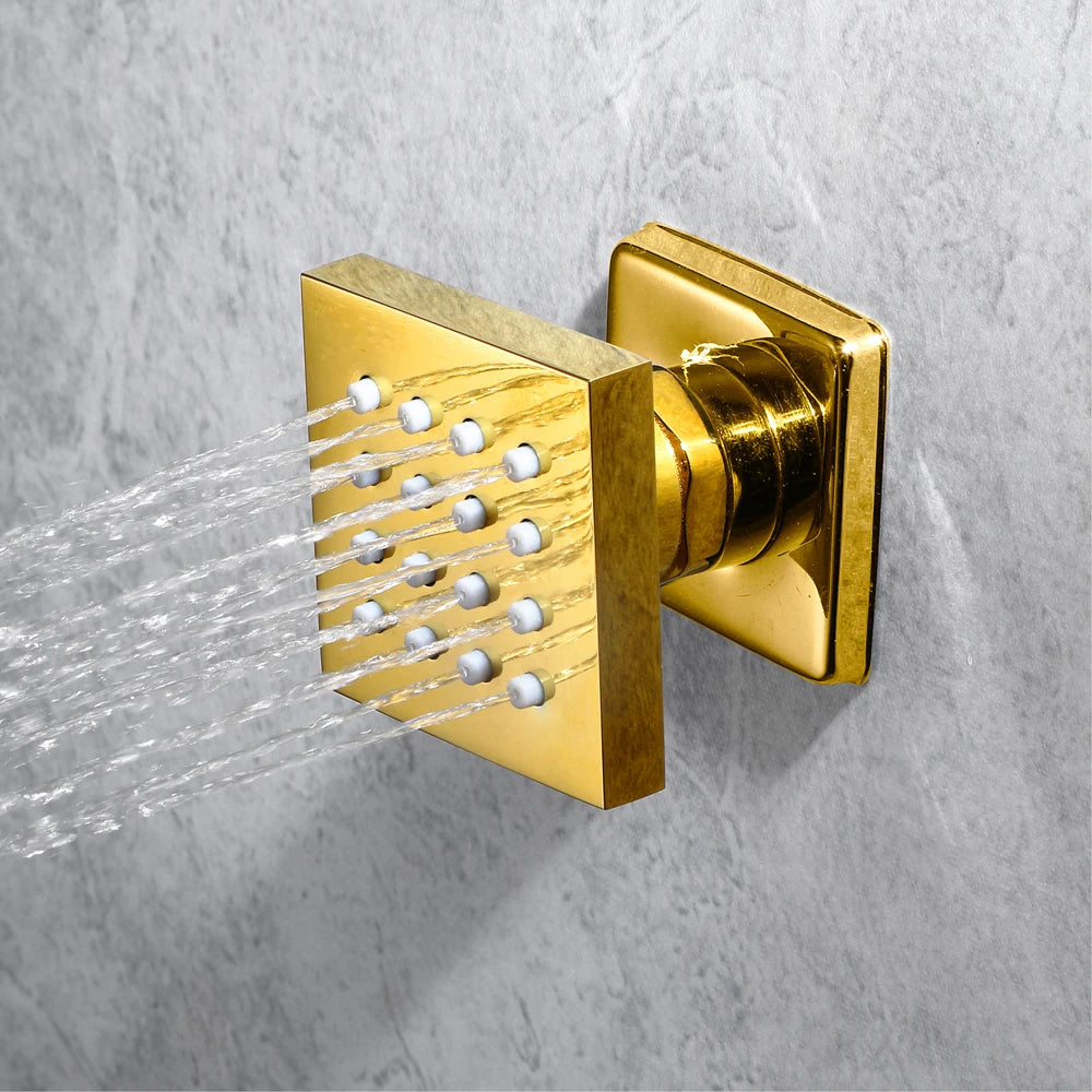64 Colors LED Light Shower Head Music Shower System Gold Bathroom Faucets Body Jets Rain Shower Set