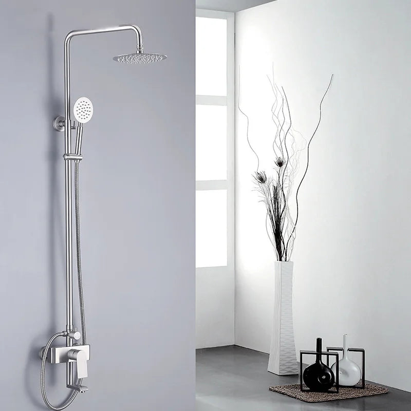 Modern Contemporary Wall-Mounted Rain Shower Massage Jet Head Hardware Sets Stainless Steel Brushed Finish for Bathroom Faucets