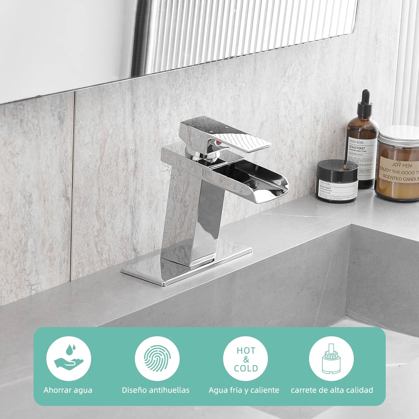 Modern Stainless Steel Brass Black Chrome Waterfall Basin Faucet Cold Hot Mixer Crane Sink Tap Square Bathroom Faucets