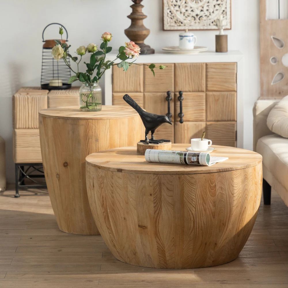 Vintage Style Bucket Shaped Coffee Table Set for Office, Dining Room and Living Room