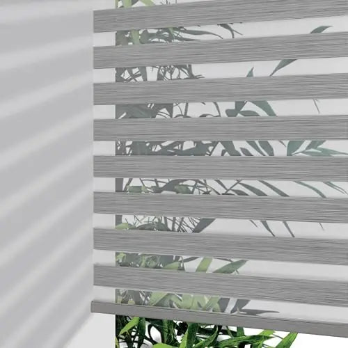 Cordless Zebra Blinds (Pro Upgrade), Dual Layer Light Control Zebra Blinds for Windows, Light-Proof Aluminum Cover, Free-Stop