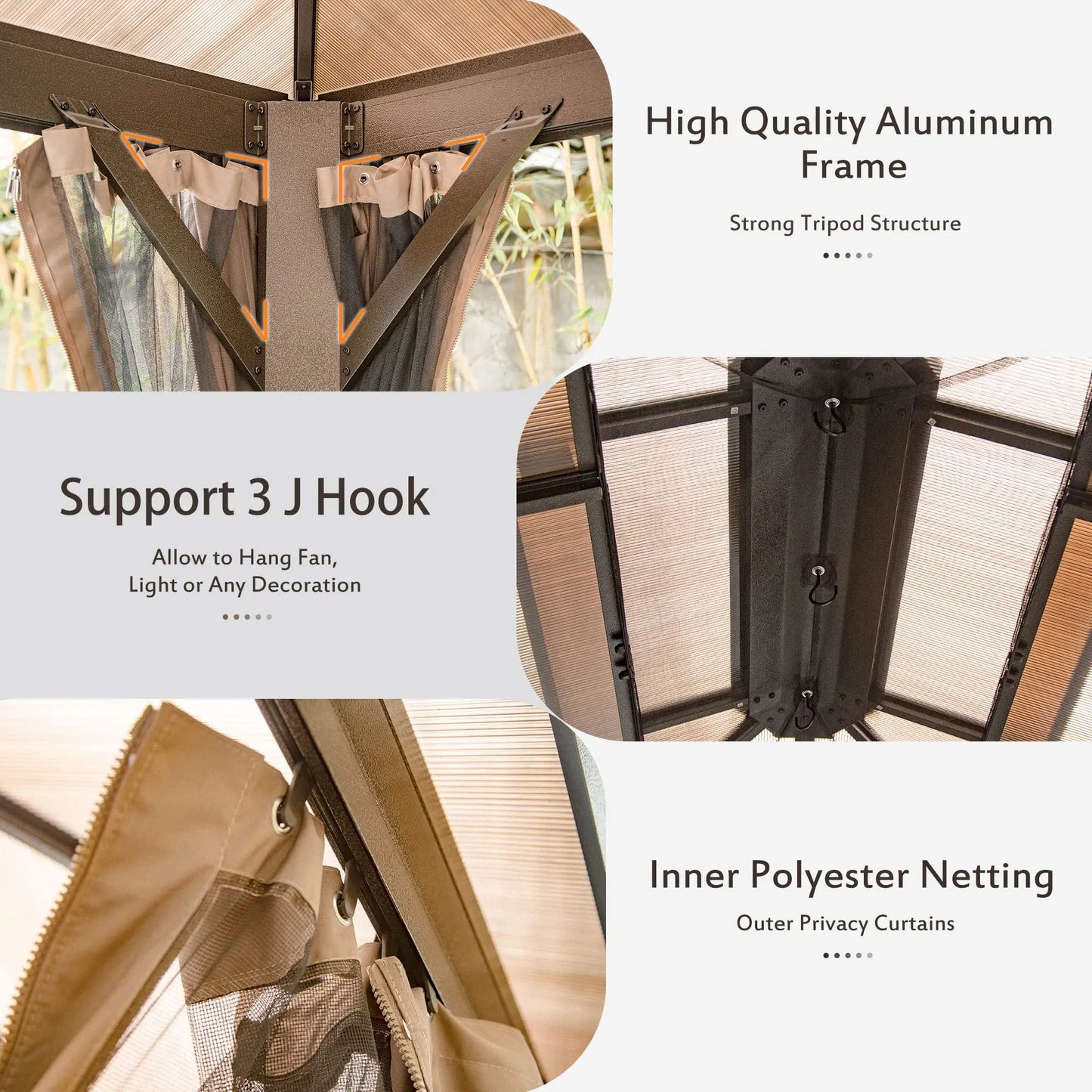 Outdoor Aluminum Frame Hardtop Gazebo