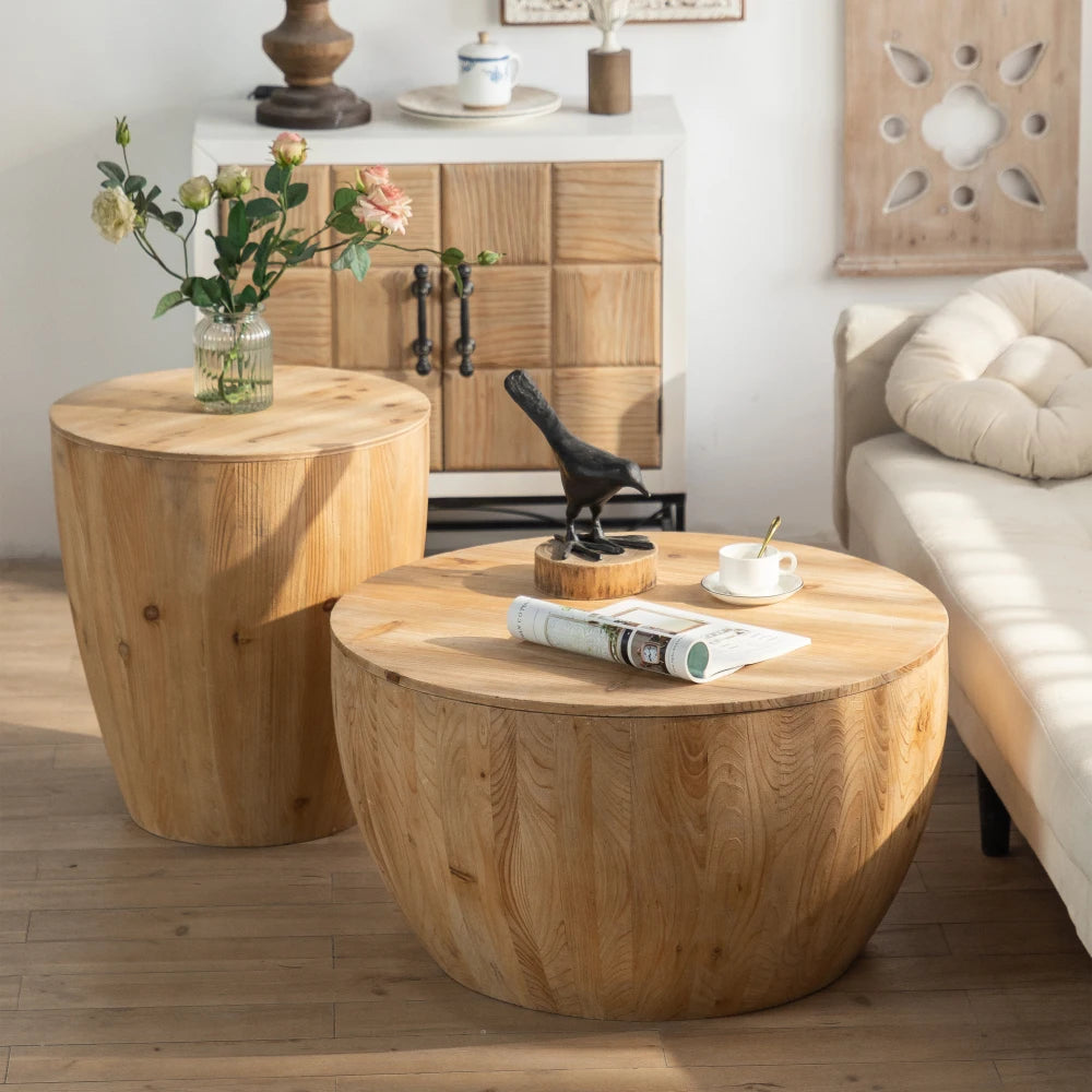 Vintage Style Bucket Shaped Coffee Table Set for Office, Dining Room and Living Room