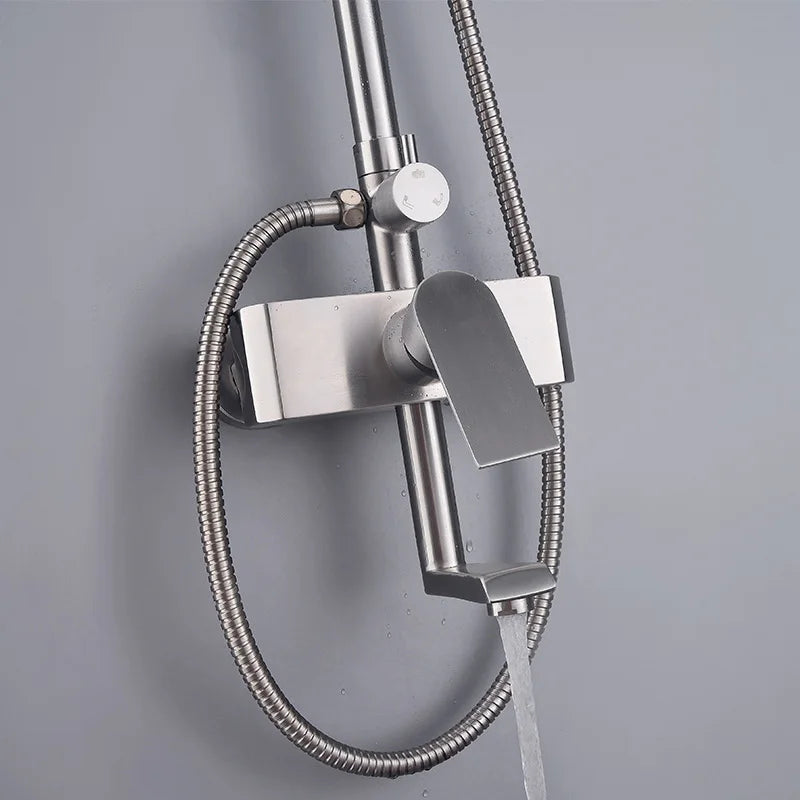 Modern Contemporary Wall-Mounted Rain Shower Massage Jet Head Hardware Sets Stainless Steel Brushed Finish for Bathroom Faucets