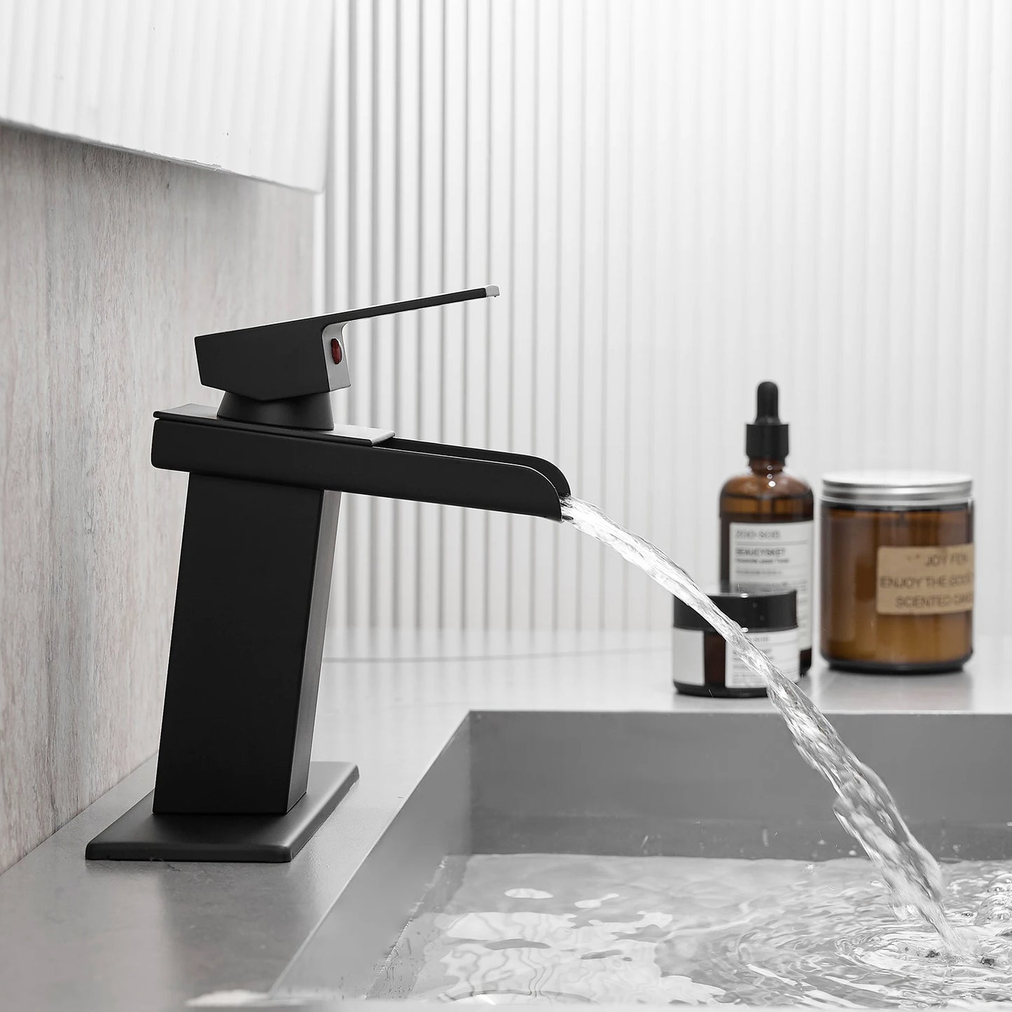 Modern Stainless Steel Brass Black Chrome Waterfall Basin Faucet Cold Hot Mixer Crane Sink Tap Square Bathroom Faucets