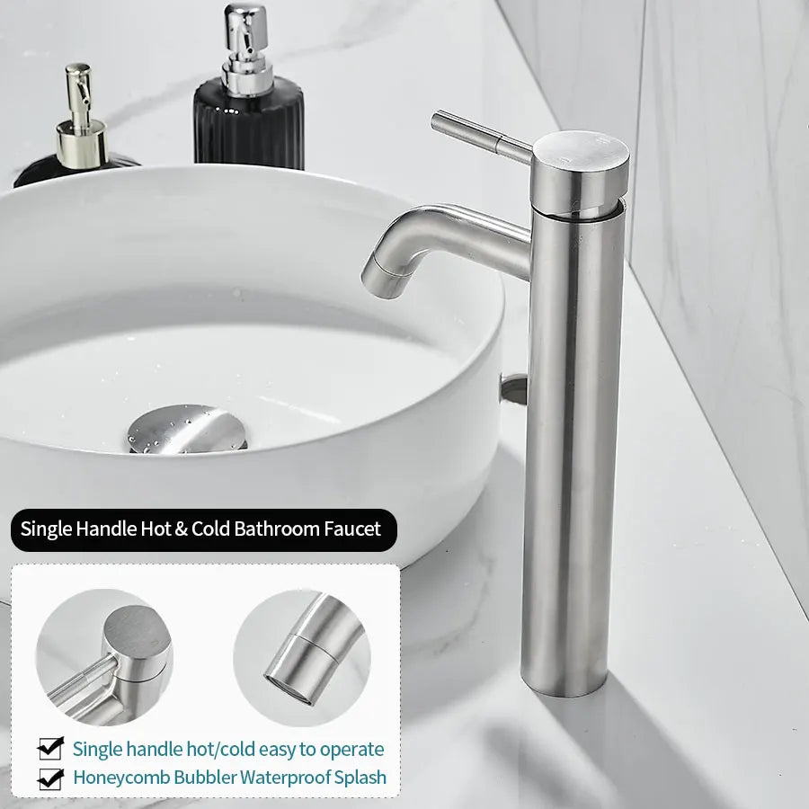 304 Stainless Steel Kitchen Faucets with Single Handle Hot & Cold Water, Bathroom Faucets, Faucet Water Filter & Aerator