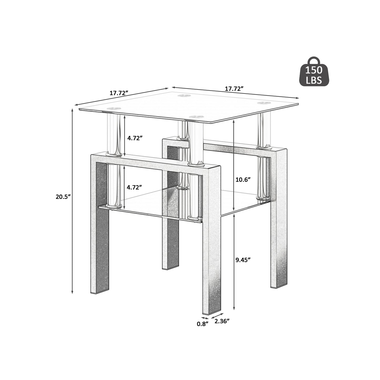 Living Room Sets Side Table Set of 2 , Simple Modern Design Side Table Hot Sell Tempered Glass with Metal Frame 2pcs/ctn