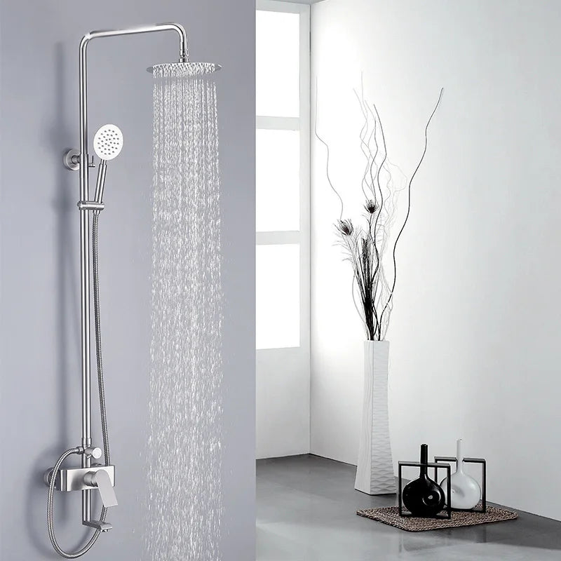 Modern Contemporary Wall-Mounted Rain Shower Massage Jet Head Hardware Sets Stainless Steel Brushed Finish for Bathroom Faucets