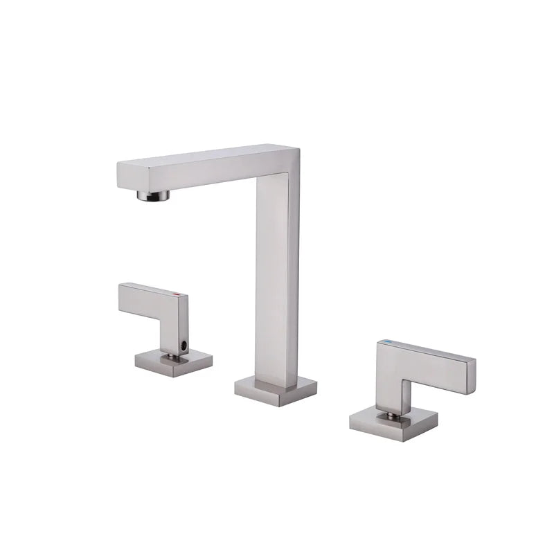Modern Design Brass Deck Mounted 3 Holes Basin Mixer Faucet Brushed Nickel 2 Handle Bathroom Faucet Bathroom Sink Faucet