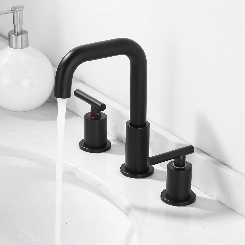 Matte Black Widespread Bathroom Faucet,2 Handles Black Basin Mixer Faucet for Sink 3 Hole,Black Widespread Bathroom Faucets