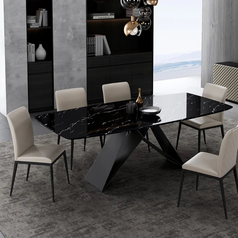 Modern Luxury Italian Rectangular Dining Table Set with a Marble Top