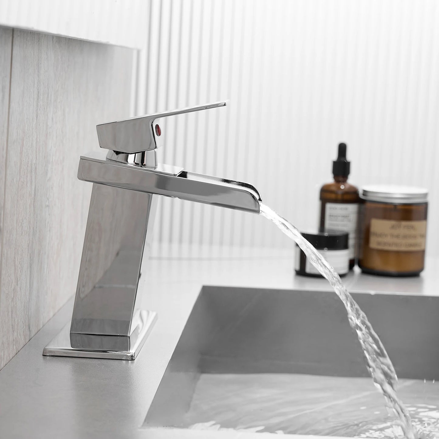 Modern Stainless Steel Brass Black Chrome Waterfall Basin Faucet Cold Hot Mixer Crane Sink Tap Square Bathroom Faucets