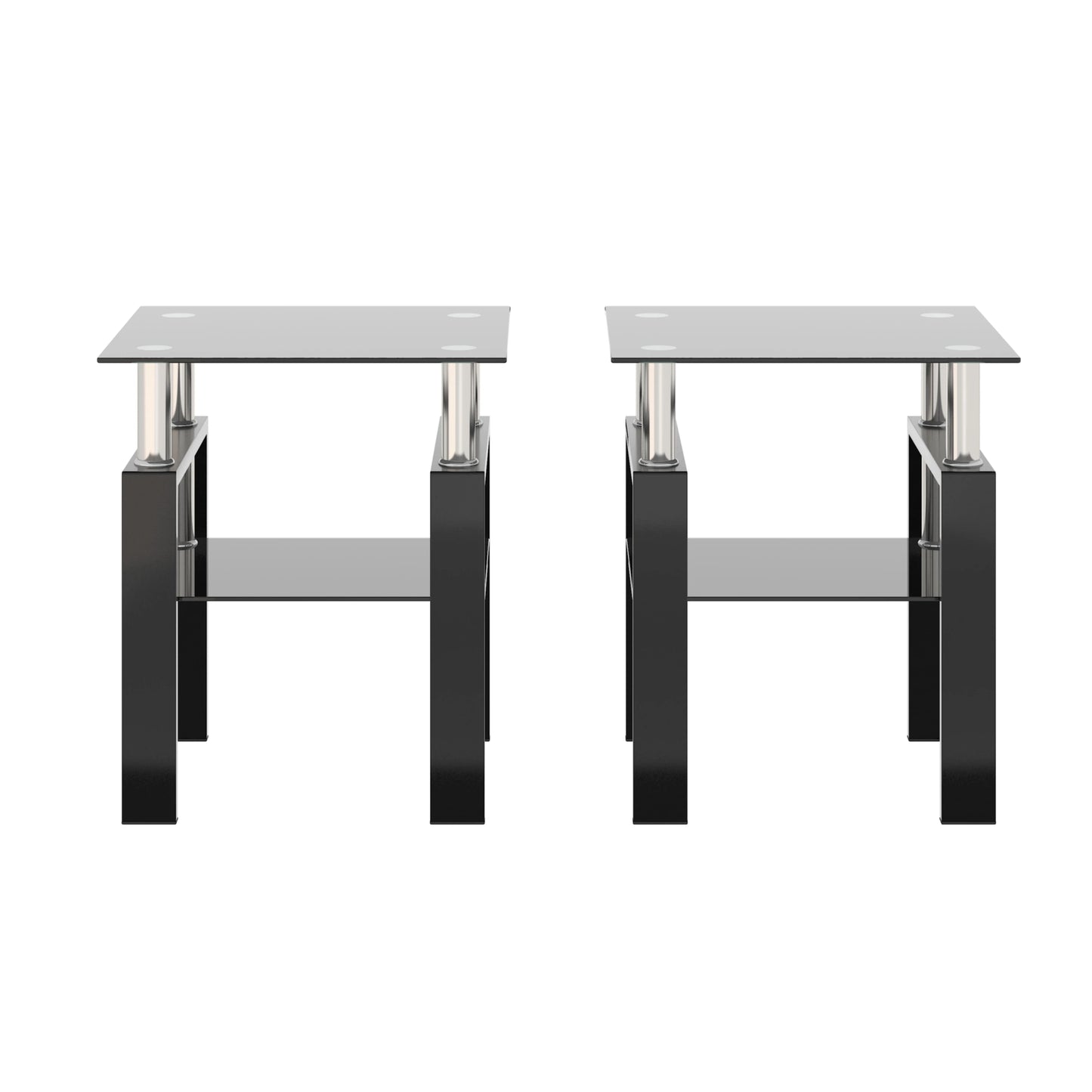 Living Room Sets Side Table Set of 2 , Simple Modern Design Side Table Hot Sell Tempered Glass with Metal Frame 2pcs/ctn