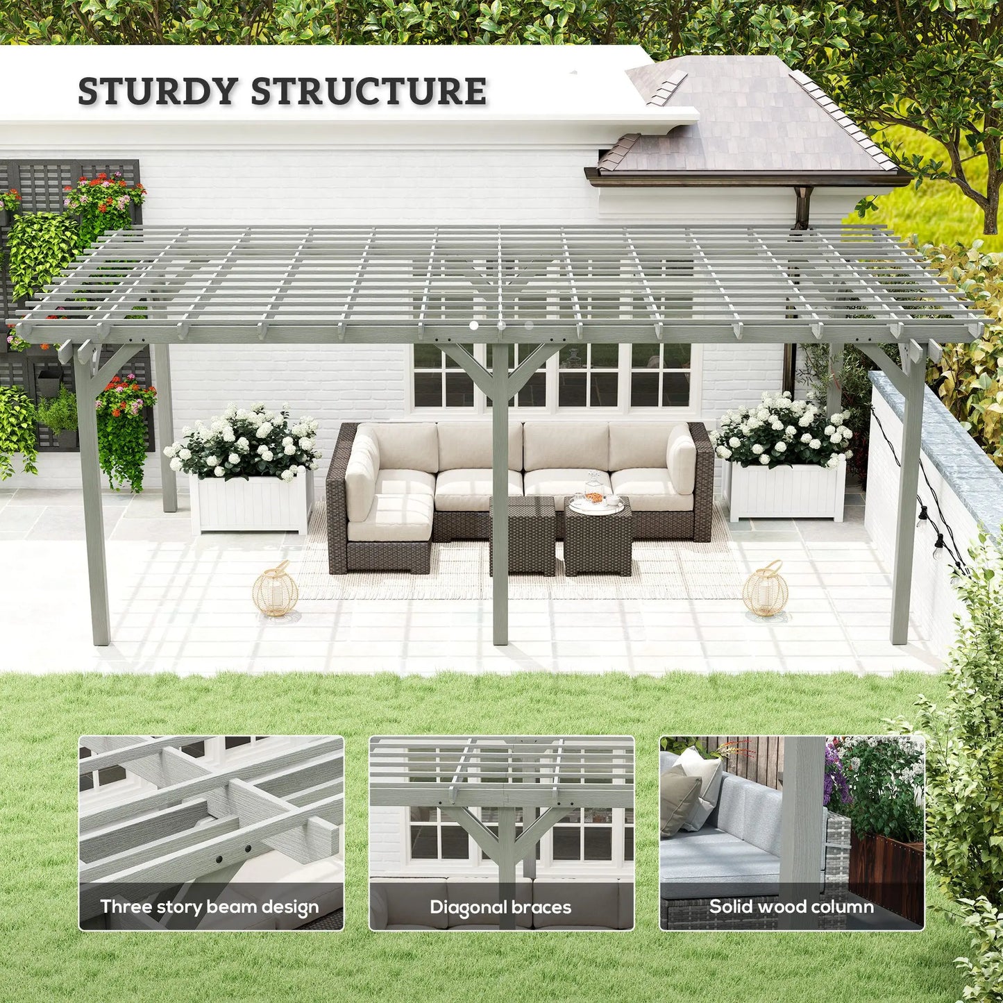 12' X 20' Gray Outdoor Wood Pergola Stable Structure Gazebo Pavilion
