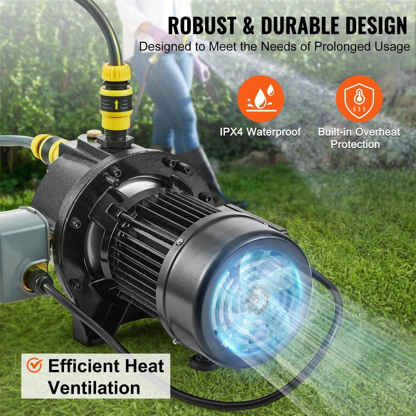 1HP Premium Cast Iron Shallow Well Jet Water Pump 115 Volt 17.6 GPM 164 FT Max Head High-Rise Water Supply Shower Booster for