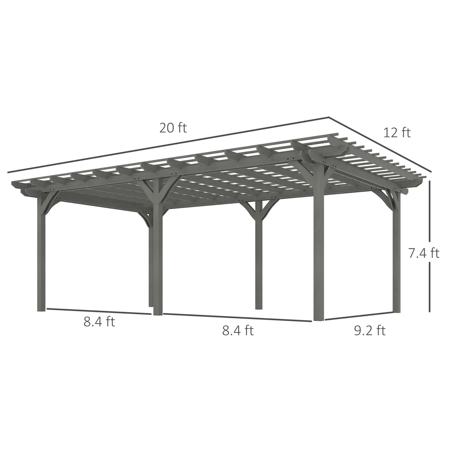12' X 20' Gray Outdoor Wood Pergola Stable Structure Gazebo Pavilion