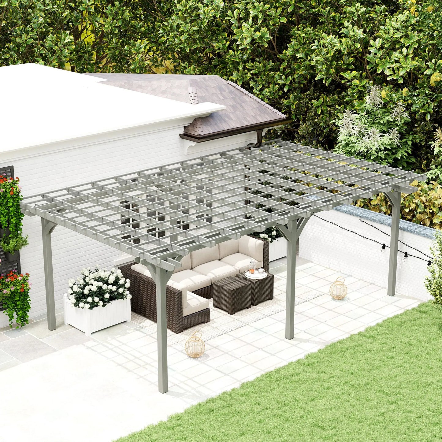 12' X 20' Gray Outdoor Wood Pergola Stable Structure Gazebo Pavilion