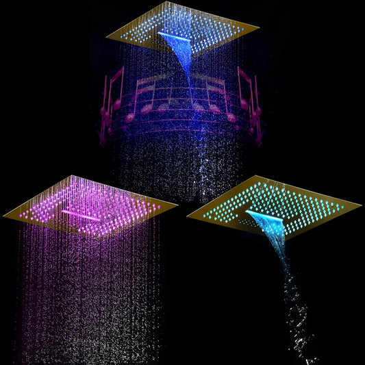 64 Colors LED Light Shower Head Music Shower System Gold Bathroom Faucets Body Jets Rain Shower Set