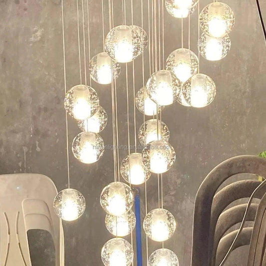 Modern 14-Ball Crystal Bubbles LED Chandeliers Indoor Lighting for Home Kitchen Living Room and Staircase for Home Office