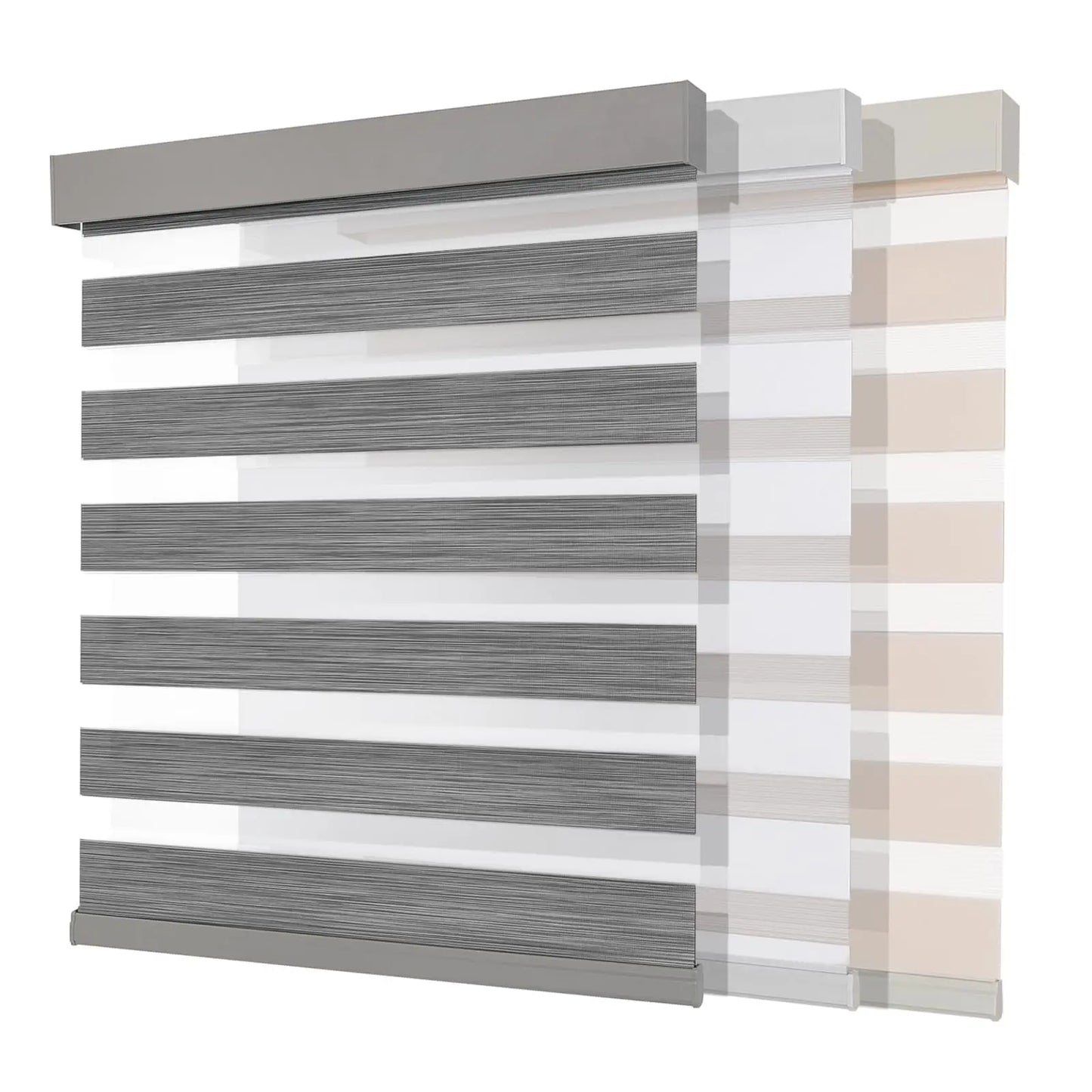 Cordless Zebra Blinds (Pro Upgrade), Dual Layer Light Control Zebra Blinds for Windows, Light-Proof Aluminum Cover, Free-Stop