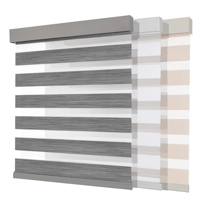 Cordless Zebra Blinds (Pro Upgrade), Dual Layer Light Control Zebra Blinds for Windows, Light-Proof Aluminum Cover, Free-Stop