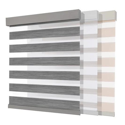 Cordless Zebra Blinds (Pro Upgrade), Dual Layer Light Control Zebra Blinds for Windows, Light-Proof Aluminum Cover, Free-Stop