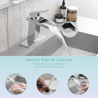 Modern Stainless Steel Brass Black Chrome Waterfall Basin Faucet Cold Hot Mixer Crane Sink Tap Square Bathroom Faucets