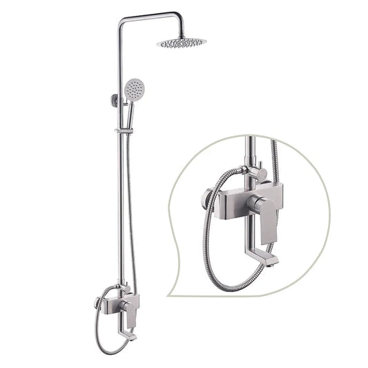 Modern Contemporary Wall-Mounted Rain Shower Massage Jet Head Hardware Sets Stainless Steel Brushed Finish for Bathroom Faucets
