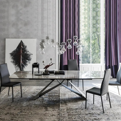 Modern Luxury Italian Rectangular Dining Table Set with a Marble Top