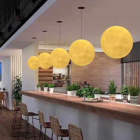 Fibre Moon Chandeliers for Restaurant Landscape Ambient Lamp for Dining Table Shopping Mall Decor Feature with Waterproof LED PE