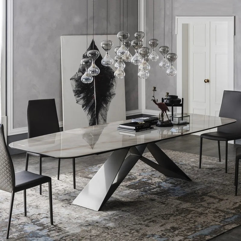 Modern Luxury Italian Rectangular Dining Table Set with a Marble Top