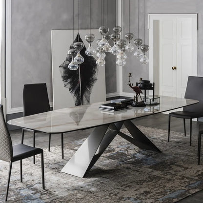 Modern Luxury Italian Rectangular Dining Table Set with a Marble Top