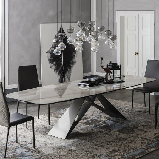 Modern Luxury Italian Rectangular Dining Table Set with a Marble Top