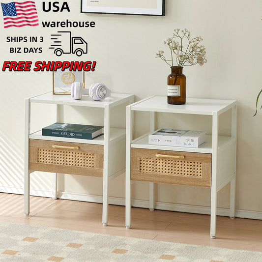 Wooden Side Table Set 2 Pieces Modern Wooden Nightstand with Drawer for Bedroom Living Room square Side Table