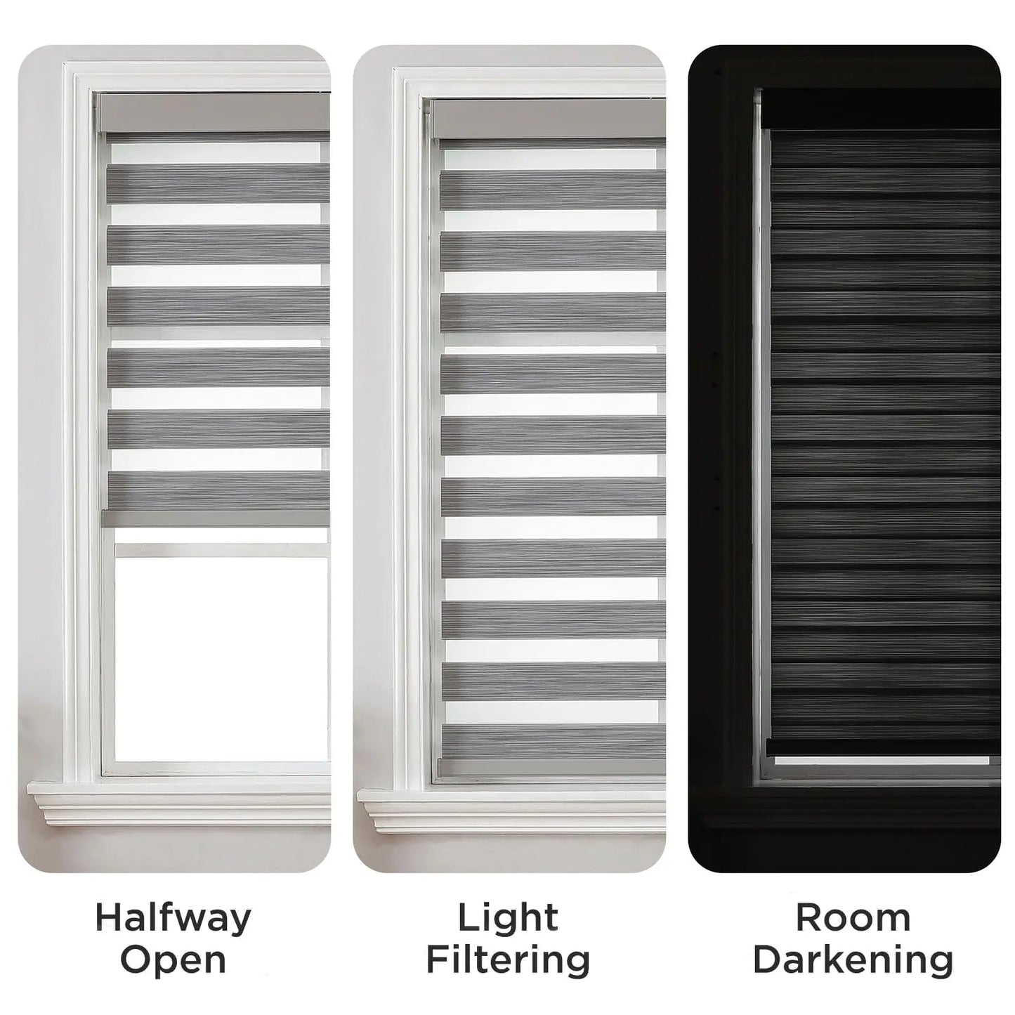 Cordless Zebra Blinds (Pro Upgrade), Dual Layer Light Control Zebra Blinds for Windows, Light-Proof Aluminum Cover, Free-Stop