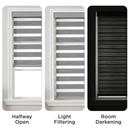 Cordless Zebra Blinds (Pro Upgrade), Dual Layer Light Control Zebra Blinds for Windows, Light-Proof Aluminum Cover, Free-Stop