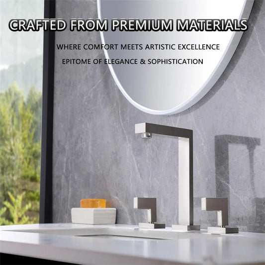 Modern Design Brass Deck Mounted 3 Holes Basin Mixer Faucet Brushed Nickel 2 Handle Bathroom Faucet Bathroom Sink Faucet