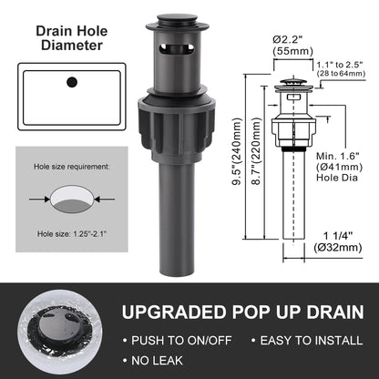 Black and Gold 8 Inch Widespread Bathroom Faucet with Drain