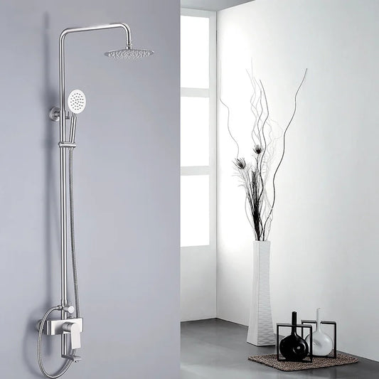 Modern Contemporary Wall-Mounted Rain Shower Massage Jet Head Hardware Sets Stainless Steel Brushed Finish for Bathroom Faucets