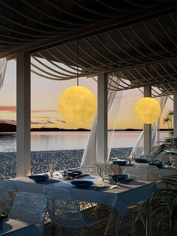 Fibre Moon Chandeliers for Restaurant Landscape Ambient Lamp for Dining Table Shopping Mall Decor Feature with Waterproof LED PE