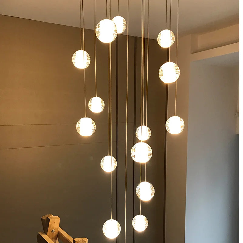 Modern 14-Ball Crystal Bubbles LED Chandeliers Indoor Lighting for Home Kitchen Living Room and Staircase for Home Office