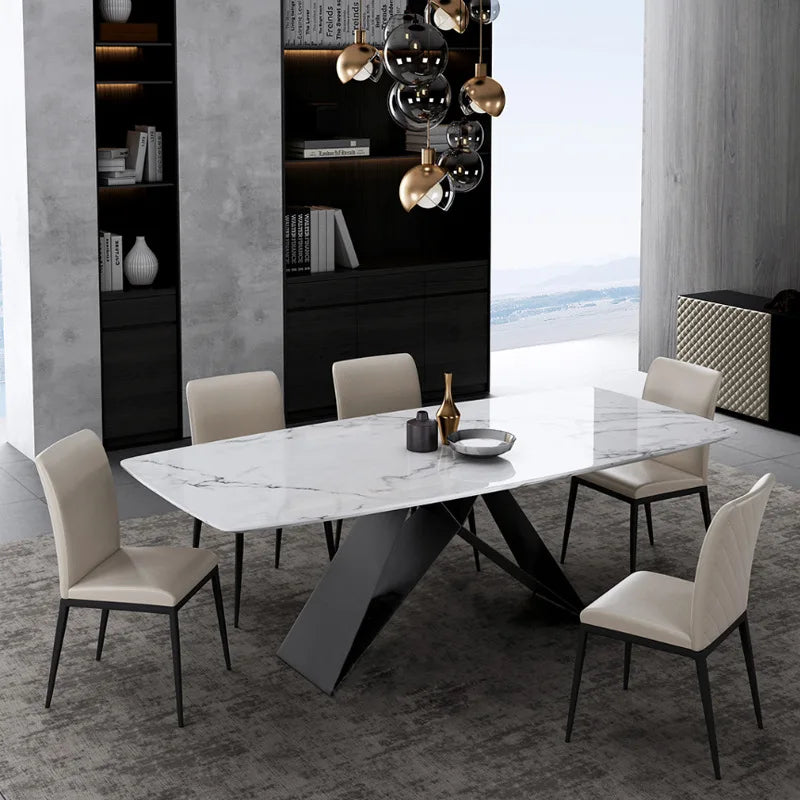 Modern Luxury Italian Rectangular Dining Table Set with a Marble Top