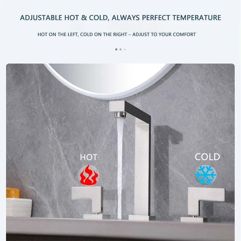 Modern Design Brass Deck Mounted 3 Holes Basin Mixer Faucet Brushed Nickel 2 Handle Bathroom Faucet Bathroom Sink Faucet